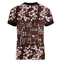 Burgundy Hawaiian Tapa Tribal Hibiscus Women V-Neck T-Shirt