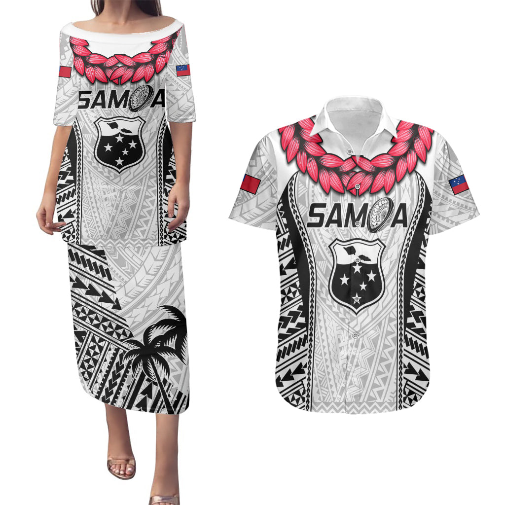 Samoa Rugby Couples Matching Puletasi Dress and Hawaiian Shirt Go Champions World Cup 2023 Polynesian Unique LT9 White - Polynesian Pride