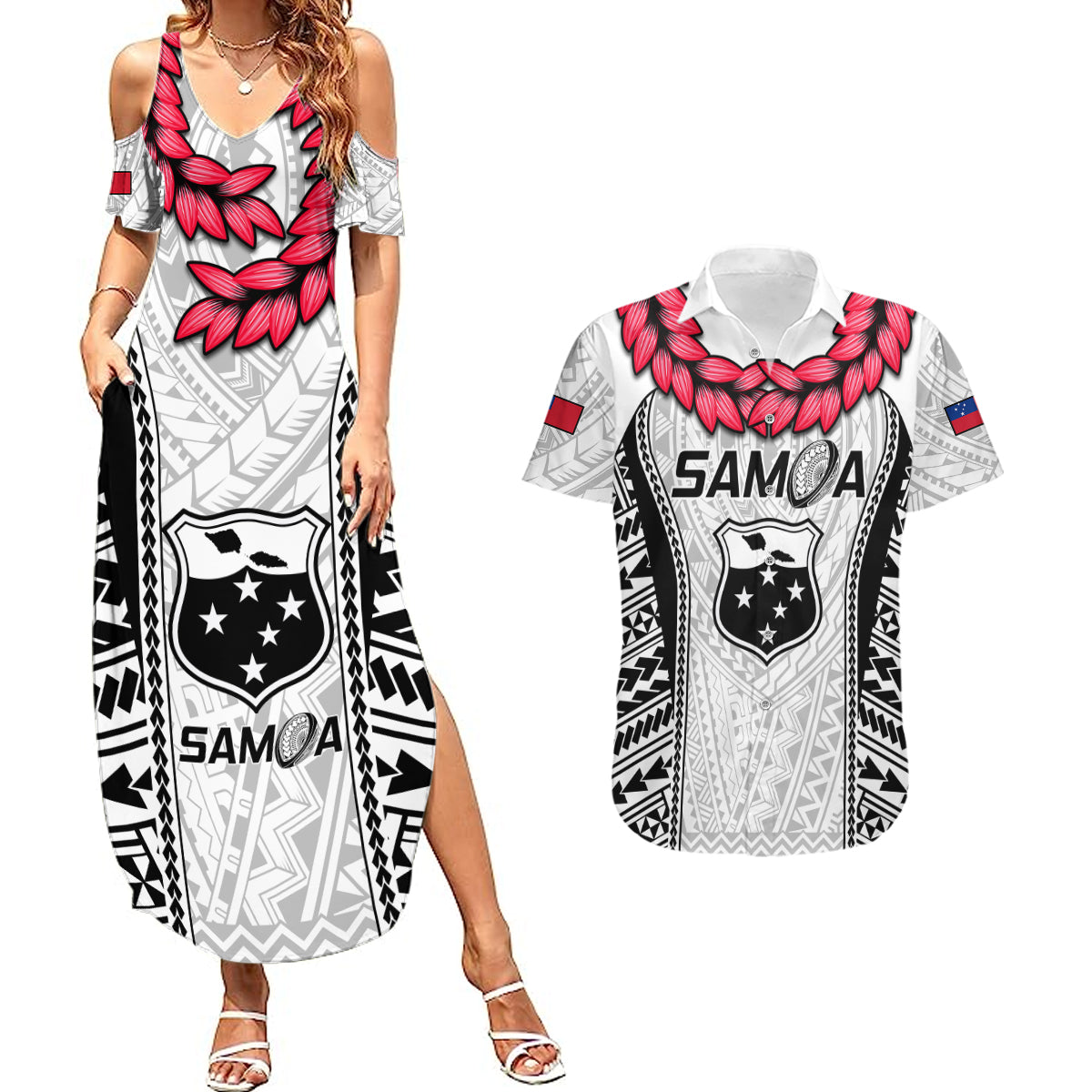 Samoa Rugby Couples Matching Summer Maxi Dress and Hawaiian Shirt Go Champions World Cup 2023 Polynesian Unique LT9 White - Polynesian Pride