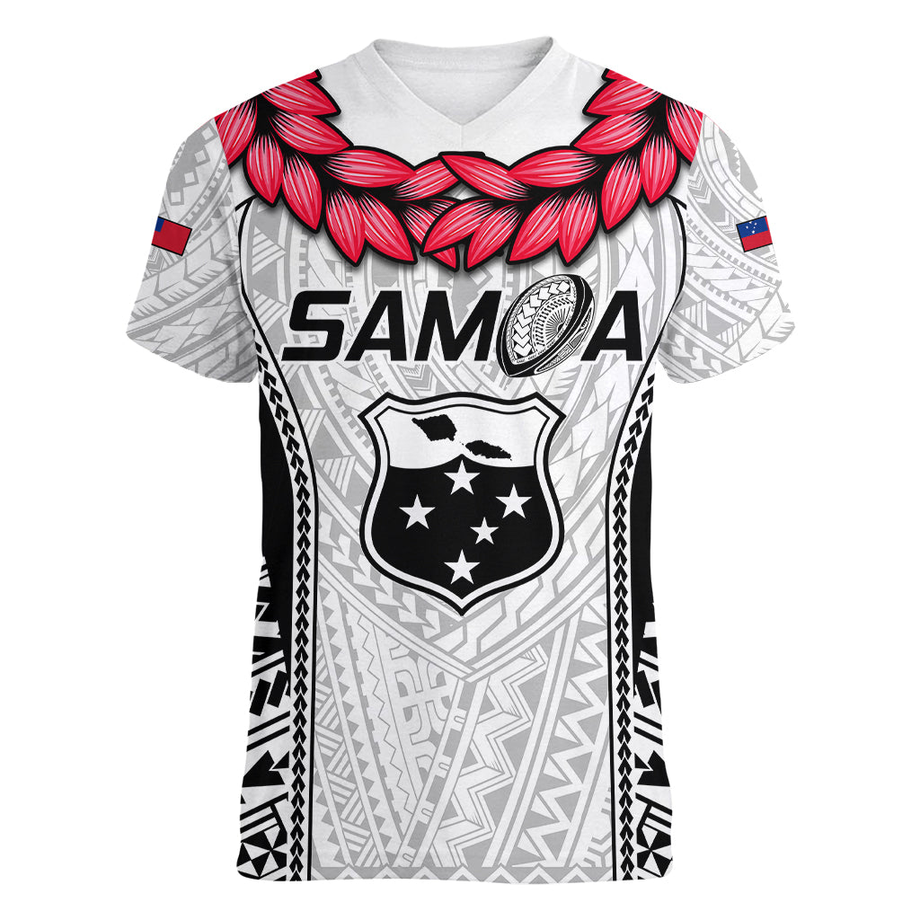 Samoa Rugby Women V Neck T Shirt Go Champions World Cup 2023 Polynesian Unique LT9 Female White - Polynesian Pride