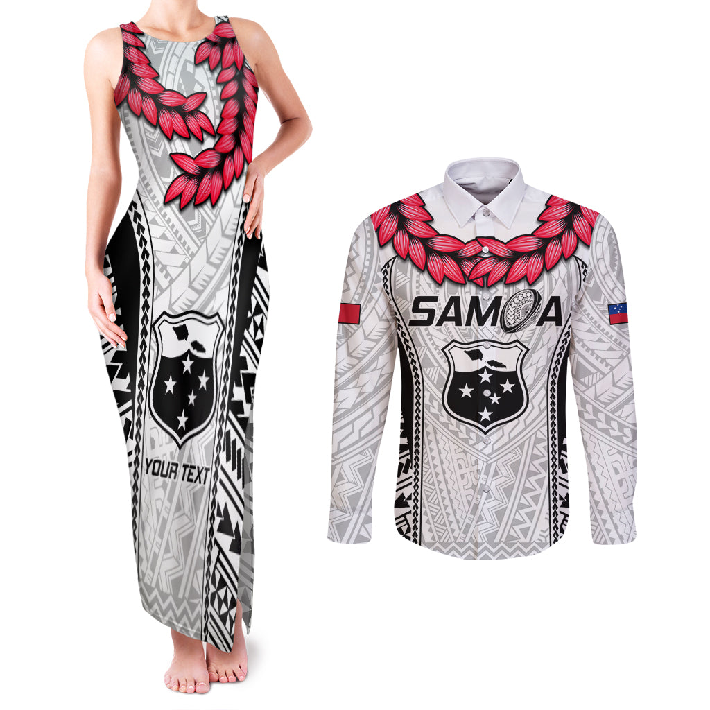 Custom Samoa Rugby Couples Matching Tank Maxi Dress and Long Sleeve Button Shirts Go Champions World Cup 2023 Polynesian Unique LT9 White - Polynesian Pride