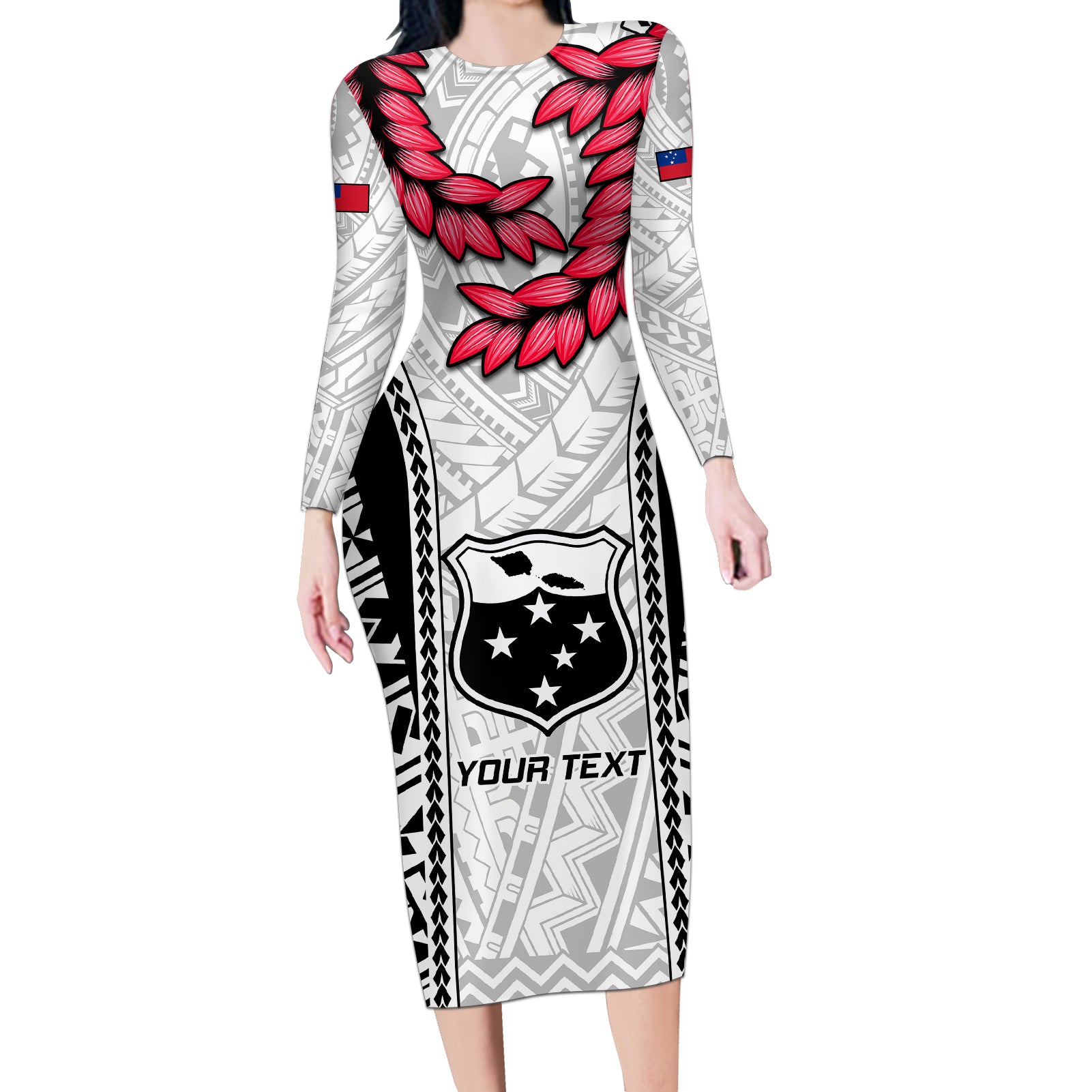 Custom Samoa Rugby Long Sleeve Bodycon Dress Go Champions World Cup 2023 Polynesian Unique LT9 Long Dress White - Polynesian Pride