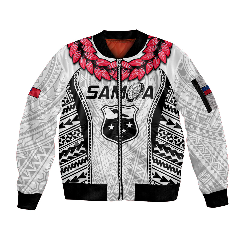 Custom Samoa Rugby Sleeve Zip Bomber Jacket Go Champions World Cup 2023 Polynesian Unique LT9 Unisex White - Polynesian Pride