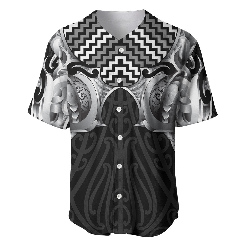 Aotearoa Kowhaiwhai Poutama Black Motif Baseball Jersey LT9 Black - Polynesian Pride