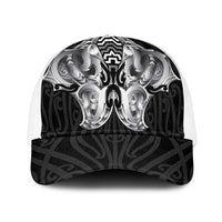 Aotearoa Kowhaiwhai Poutama Black Motif Baseball Net Cap LT9 One Size White Black - Polynesian Pride