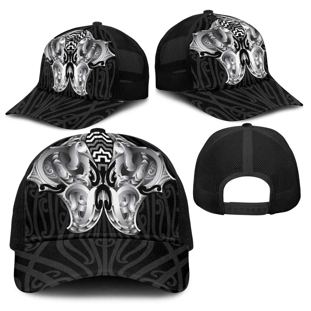 Aotearoa Kowhaiwhai Poutama Black Motif Baseball Net Cap LT9 - Polynesian Pride