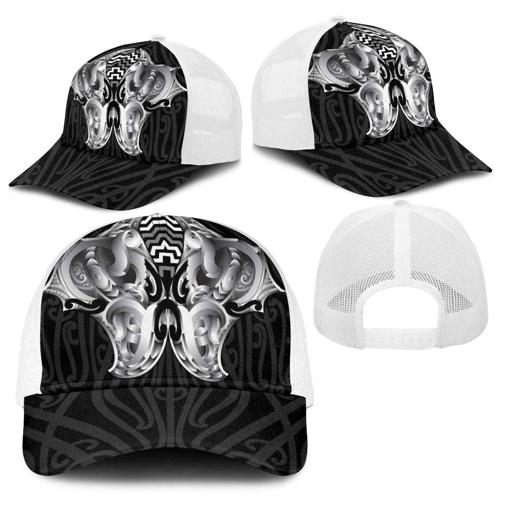 Aotearoa Kowhaiwhai Poutama Black Motif Baseball Net Cap LT9 - Polynesian Pride