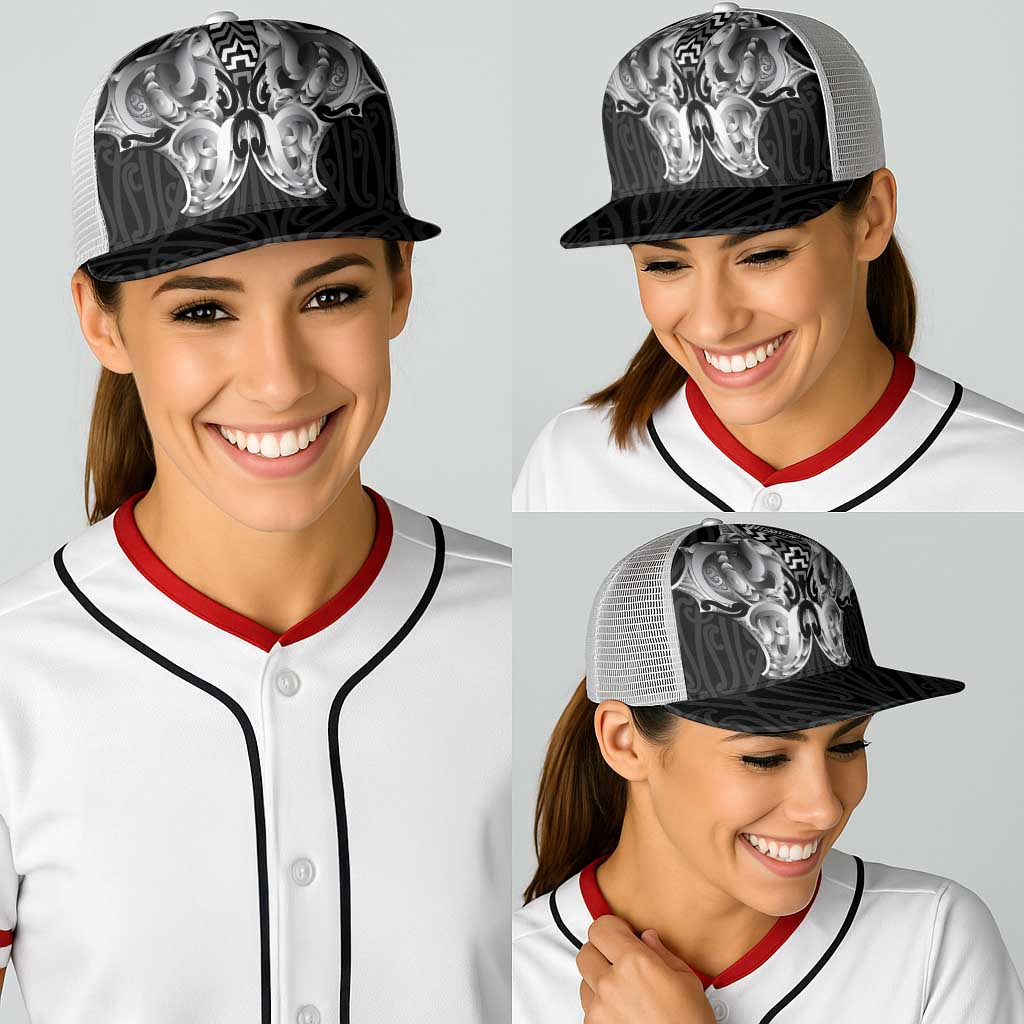 Aotearoa Kowhaiwhai Poutama Black Motif Baseball Net Cap LT9 - Polynesian Pride