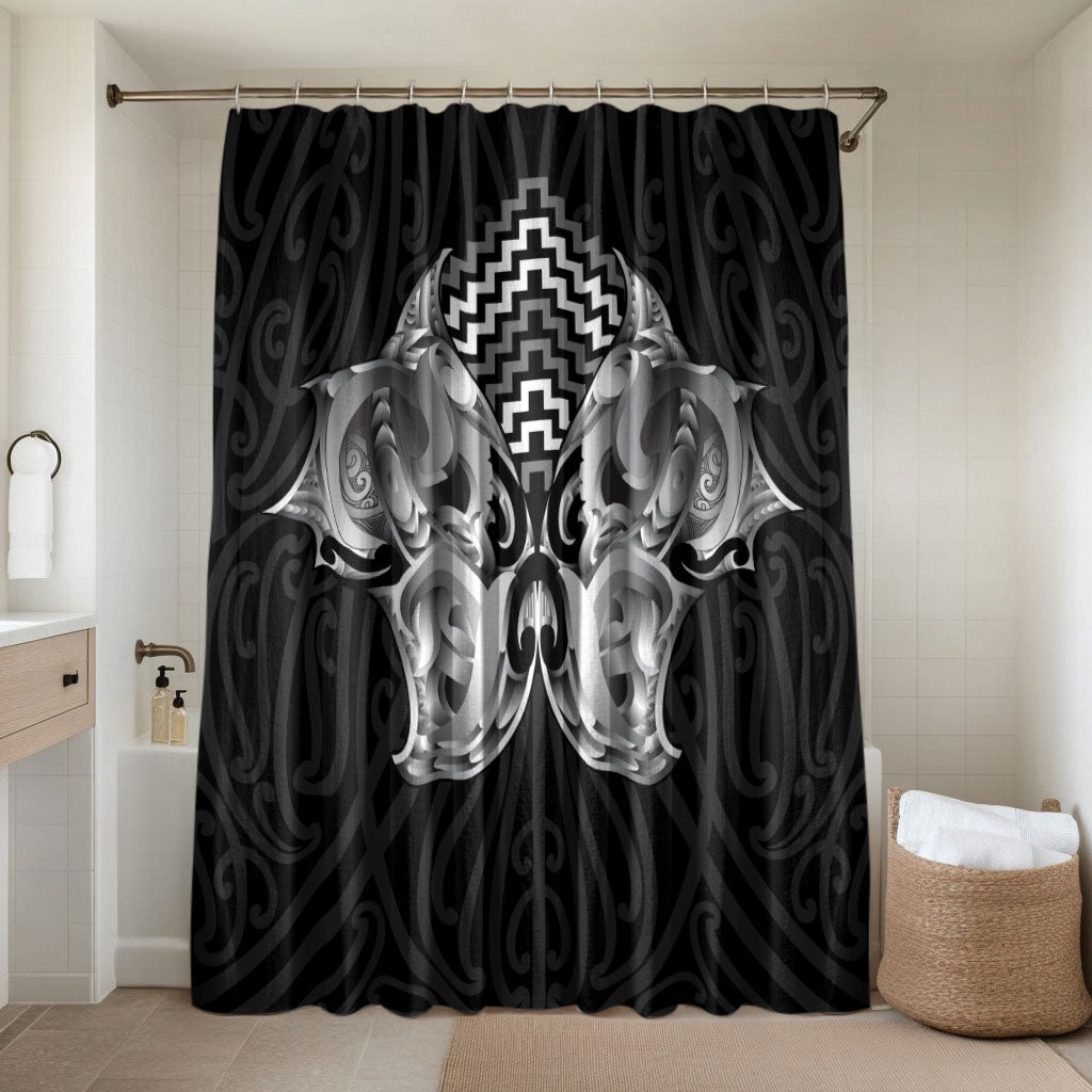Aotearoa Kowhaiwhai Poutama Black Motif Bathroom Set LT9 Shower Curtain Only Black - Polynesian Pride