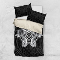 Aotearoa Kowhaiwhai Poutama Black Motif Bedding Set LT9 US Twin 172cm x 218cm Black - Polynesian Pride