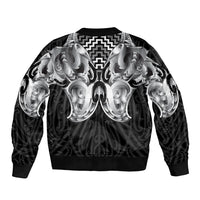 Aotearoa Kowhaiwhai Poutama Black Motif Bomber Jacket LT9 - Polynesian Pride