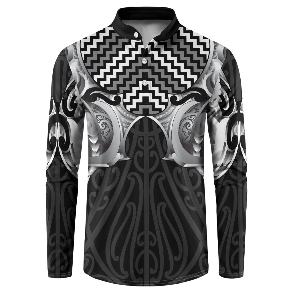 Aotearoa Kowhaiwhai Poutama Black Motif Button Sweatshirt