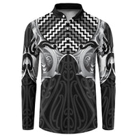 Aotearoa Kowhaiwhai Poutama Black Motif Button Sweatshirt LT9 Black - Polynesian Pride