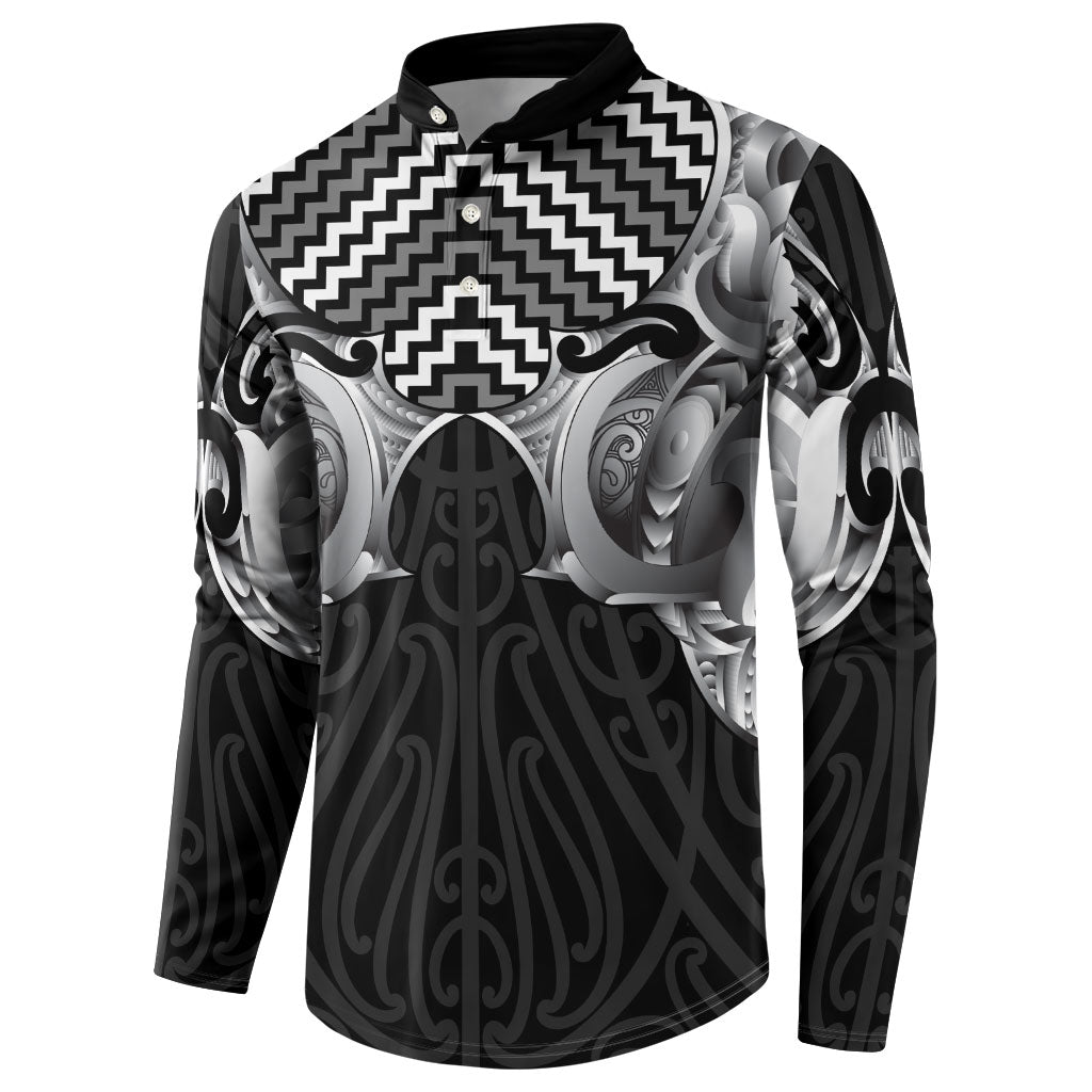Aotearoa Kowhaiwhai Poutama Black Motif Button Sweatshirt LT9 - Polynesian Pride