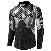 Aotearoa Kowhaiwhai Poutama Black Motif Button Sweatshirt LT9 - Polynesian Pride