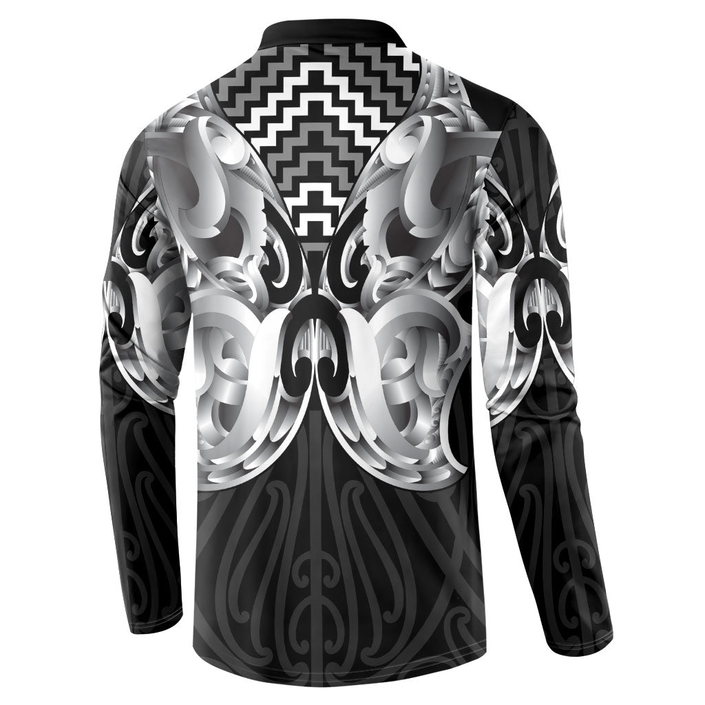 Aotearoa Kowhaiwhai Poutama Black Motif Button Sweatshirt LT9 - Polynesian Pride