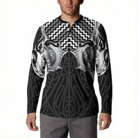 Aotearoa Kowhaiwhai Poutama Black Motif Button Sweatshirt LT9 - Polynesian Pride