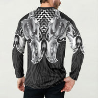Aotearoa Kowhaiwhai Poutama Black Motif Button Sweatshirt LT9 - Polynesian Pride