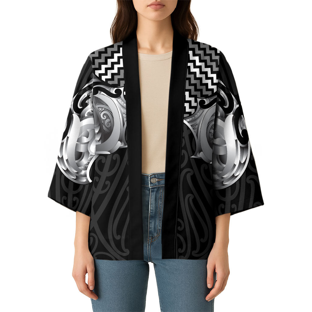 Aotearoa Kowhaiwhai Poutama Black Motif Kimono LT9 - Polynesian Pride