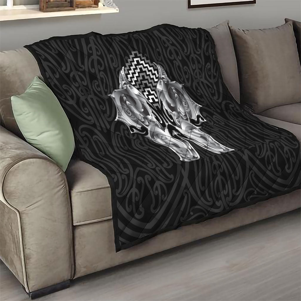 Aotearoa Kowhaiwhai Poutama Black Motif Quilt LT9 - Polynesian Pride