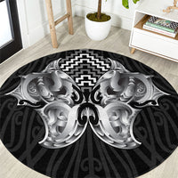 Aotearoa Kowhaiwhai Poutama Black Motif Round Carpet LT9 Black - Polynesian Pride