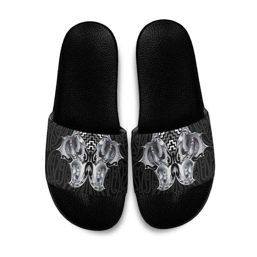 Aotearoa Kowhaiwhai Poutama Black Motif Slide Sandals