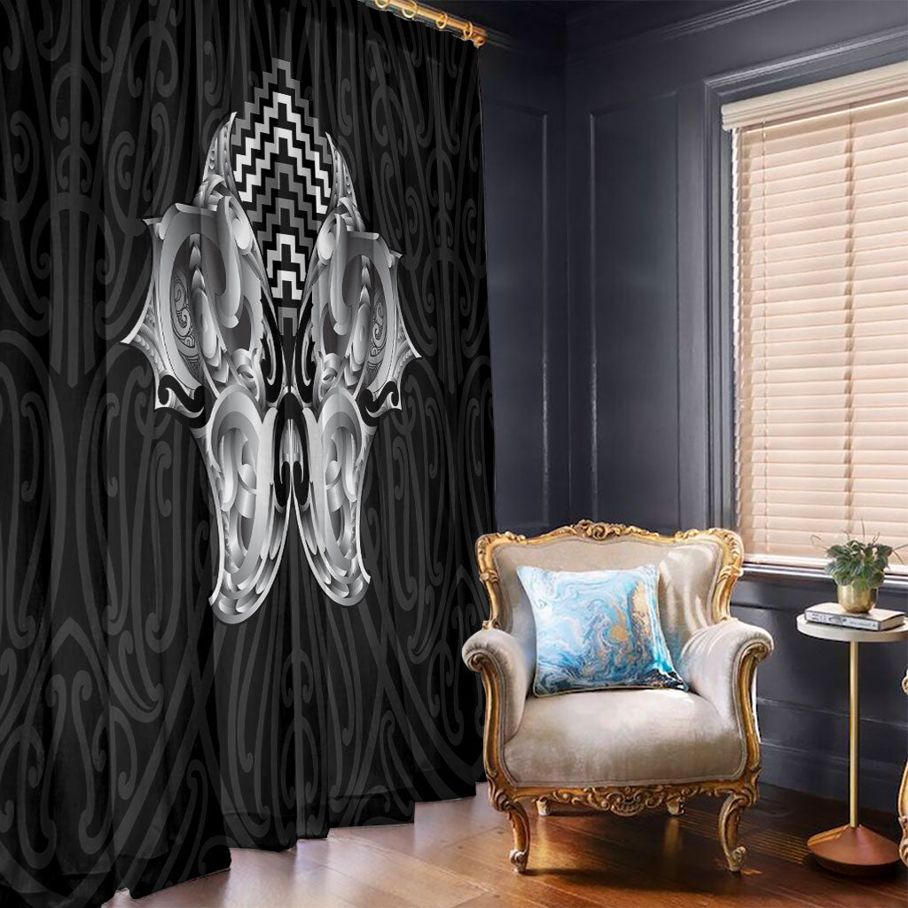 Aotearoa Kowhaiwhai Poutama Black Motif Window Curtain LT9 - Polynesian Pride