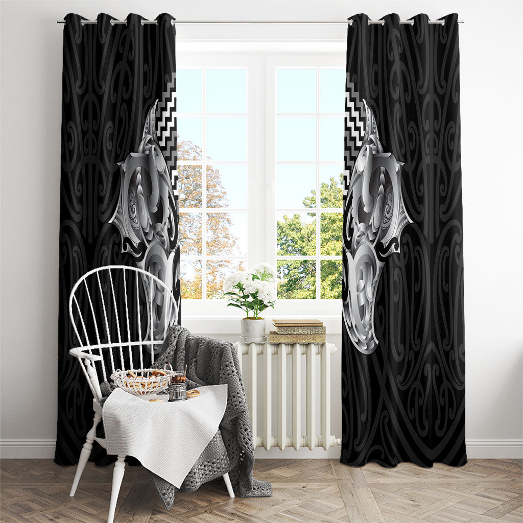 Aotearoa Kowhaiwhai Poutama Black Motif Window Curtain LT9 - Polynesian Pride