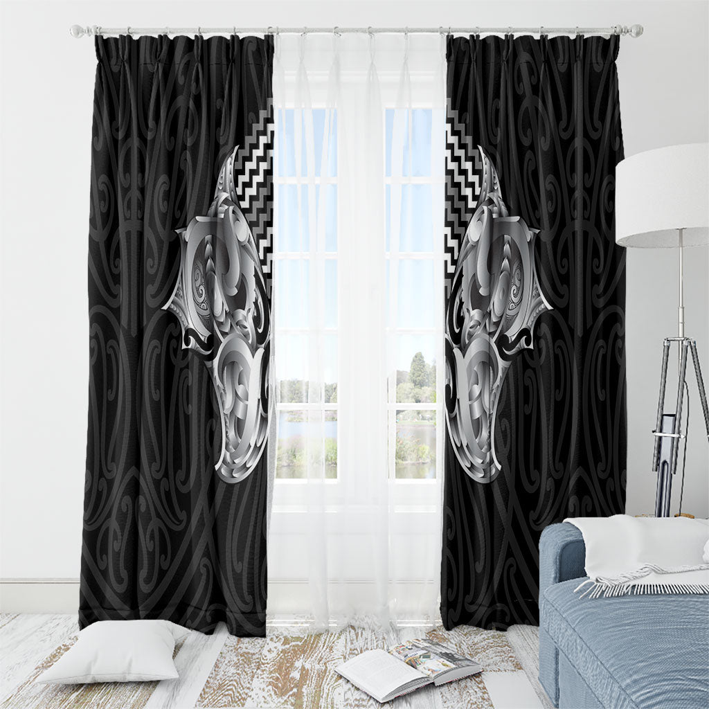 Aotearoa Kowhaiwhai Poutama Black Motif Window Curtain LT9 - Polynesian Pride