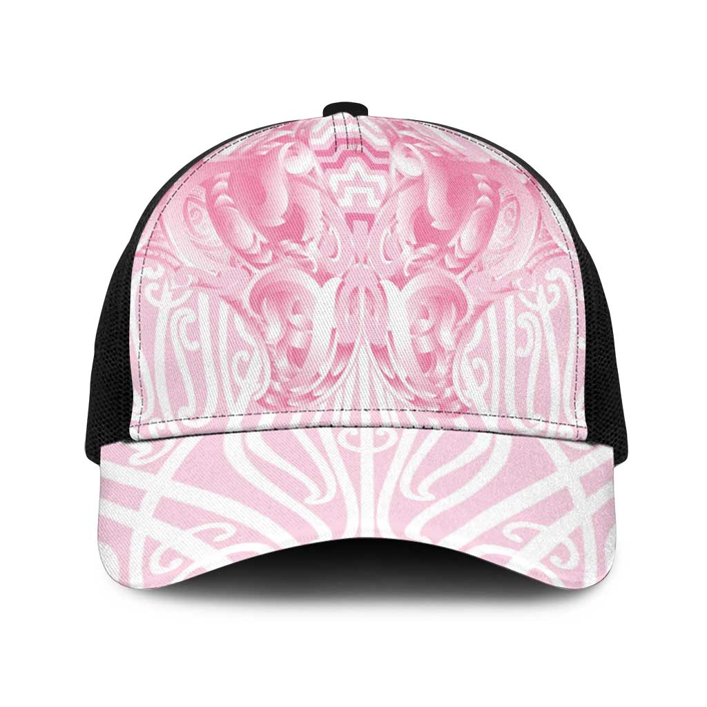 Aotearoa Kowhaiwhai Poutama Pink Motif Baseball Net Cap LT9 One Size Black Pink - Polynesian Pride