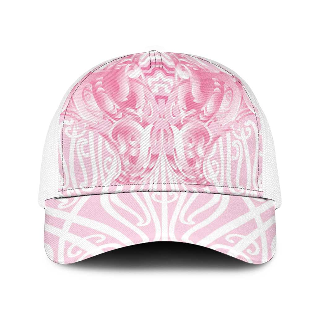 Aotearoa Kowhaiwhai Poutama Pink Motif Baseball Net Cap LT9 One Size White Pink - Polynesian Pride