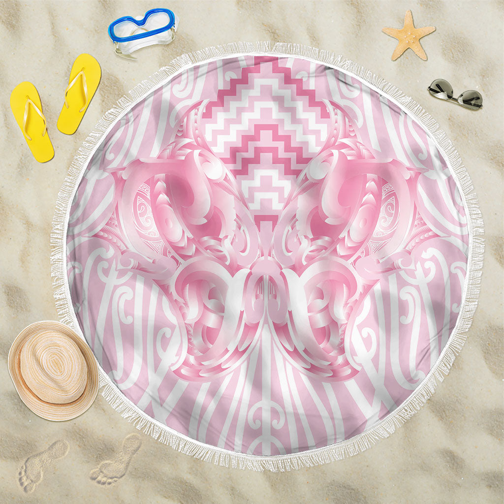 Aotearoa Kowhaiwhai Poutama Pink Motif Beach Blanket LT9 One Size 150cm Pink - Polynesian Pride