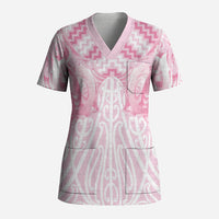 Aotearoa Kowhaiwhai Poutama Pink Motif Scrub Top LT9 Adult Pink - Polynesian Pride