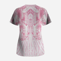 Aotearoa Kowhaiwhai Poutama Pink Motif Scrub Top LT9 - Polynesian Pride