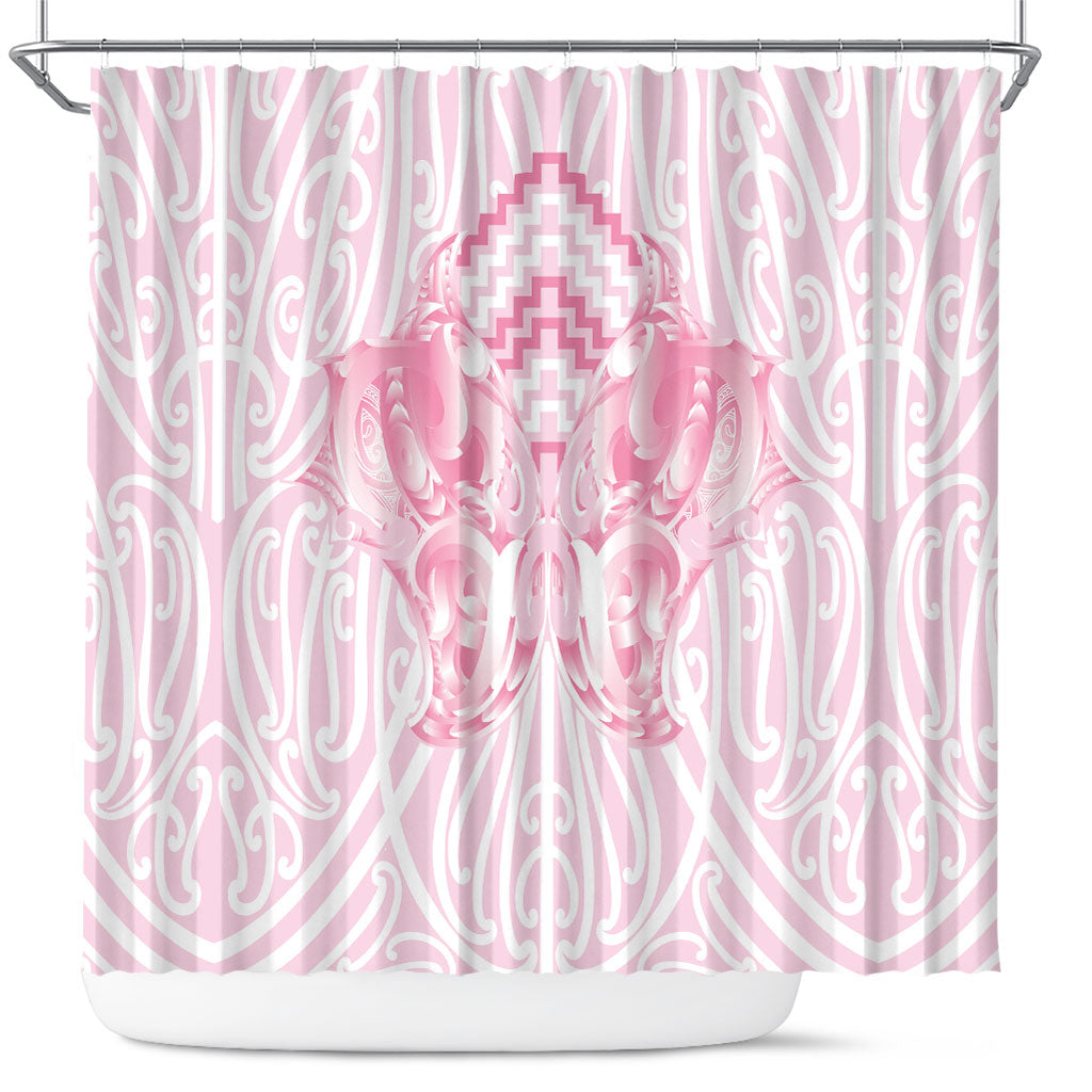 Aotearoa Kowhaiwhai Poutama Pink Motif Shower Curtain