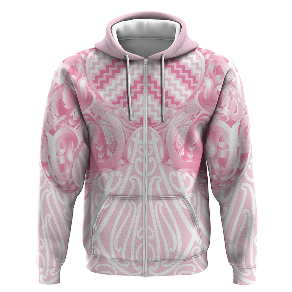 Aotearoa Kowhaiwhai Poutama Pink Motif Zip Hoodie