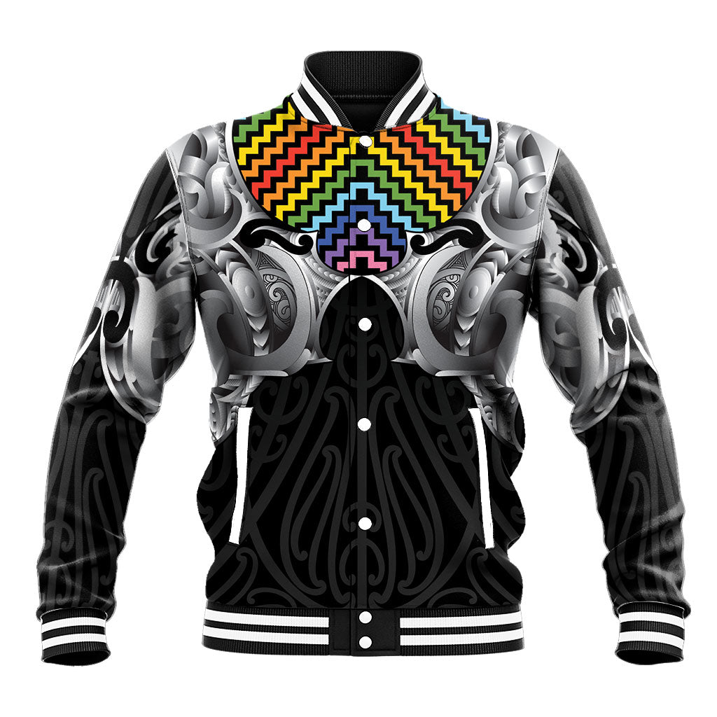 Aotearoa Kowhaiwhai Poutama Rainbow Motif Baseball Jacket