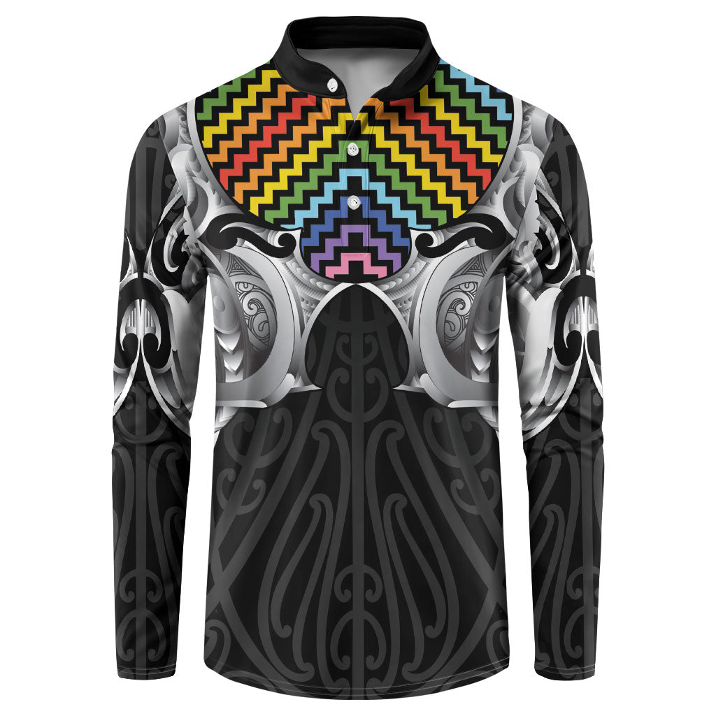 Aotearoa Kowhaiwhai Poutama Rainbow Motif Button Sweatshirt