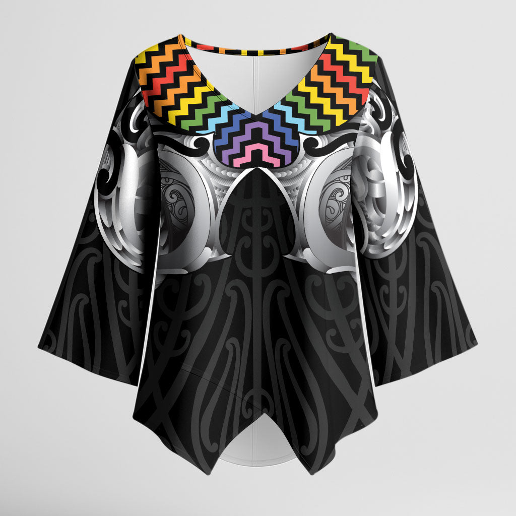 Aotearoa Kowhaiwhai Poutama Rainbow Motif Kimono Sleeve Blouse LT9 Female Rainbow - Polynesian Pride