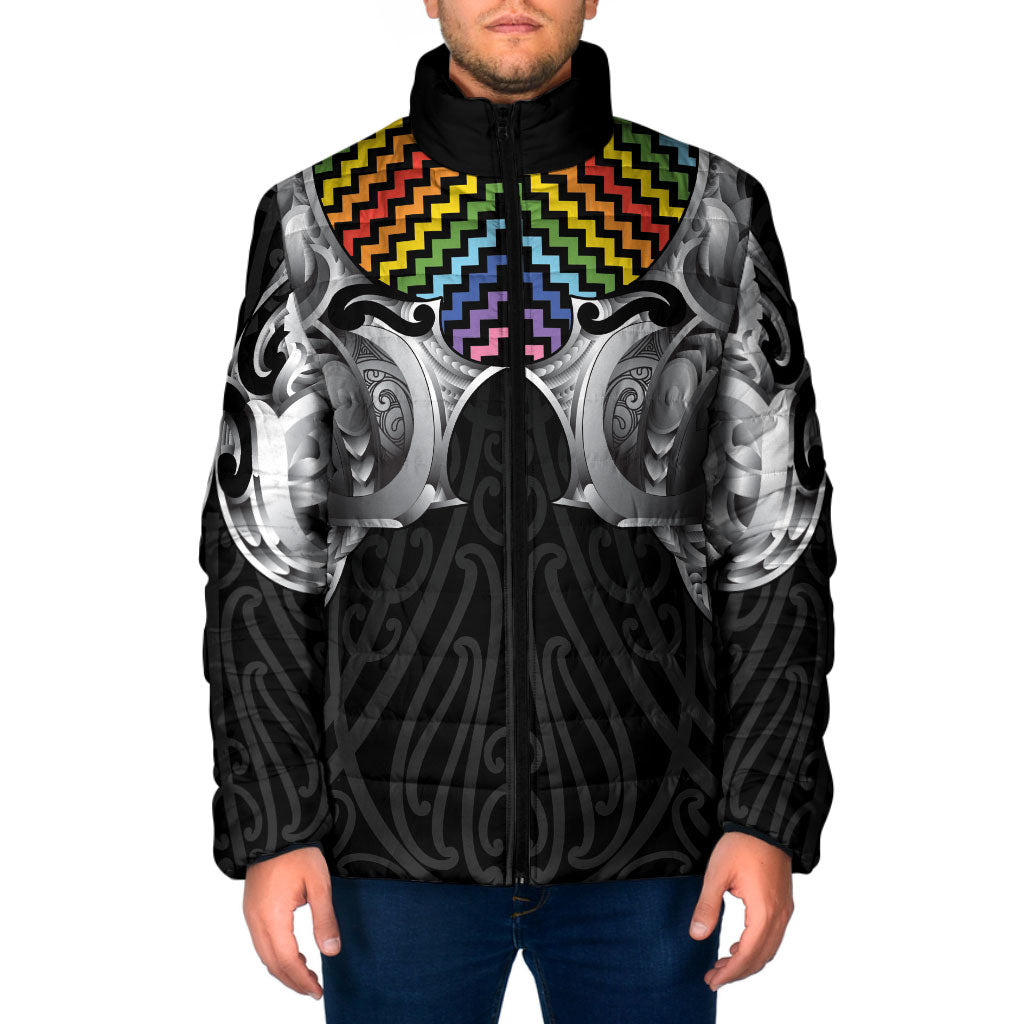 Aotearoa Kowhaiwhai Poutama Rainbow Motif Padded Jacket