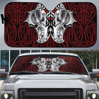 Aotearoa Kowhaiwhai Poutama Red Motif Auto Sun Shade LT9 Red - Polynesian Pride
