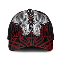 Aotearoa Kowhaiwhai Poutama Red Motif Baseball Net Cap LT9 One Size Black Red - Polynesian Pride