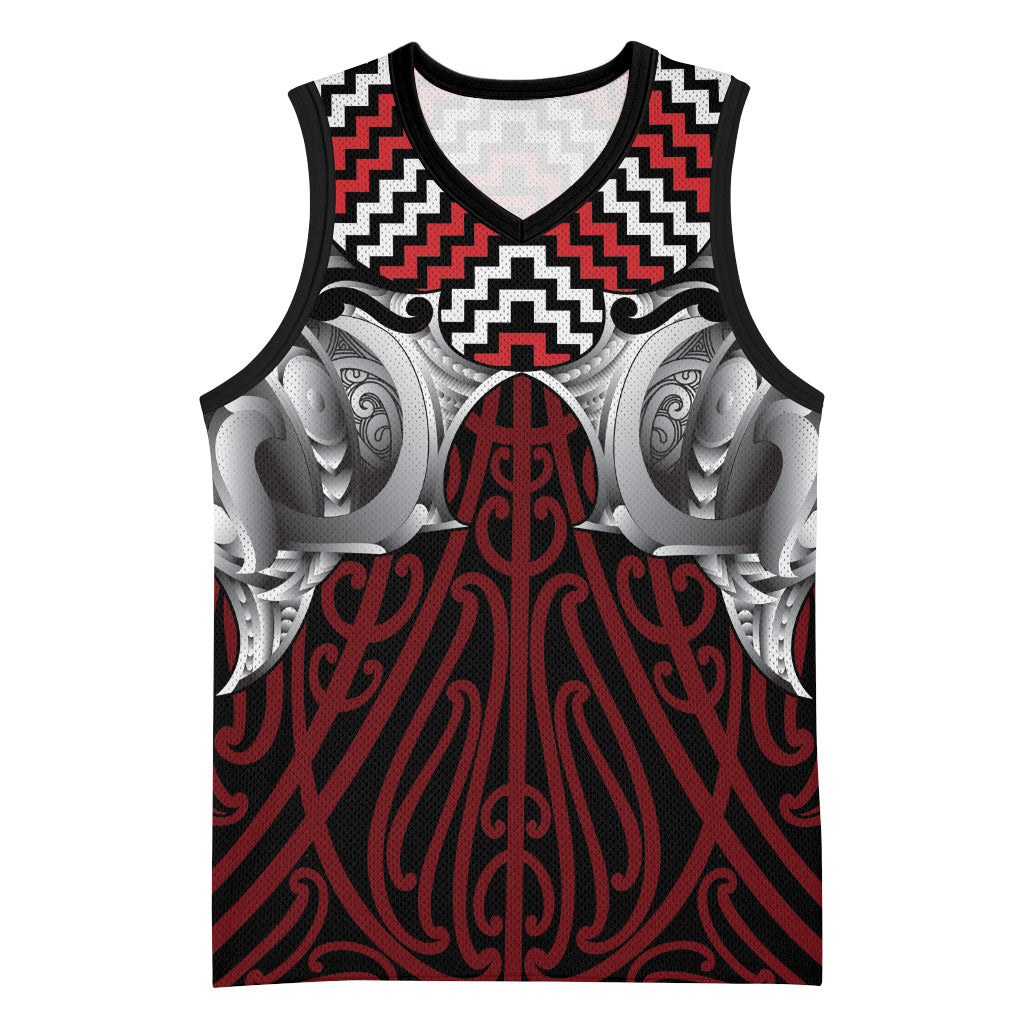 Aotearoa Kowhaiwhai Poutama Red Motif Basketball Jersey