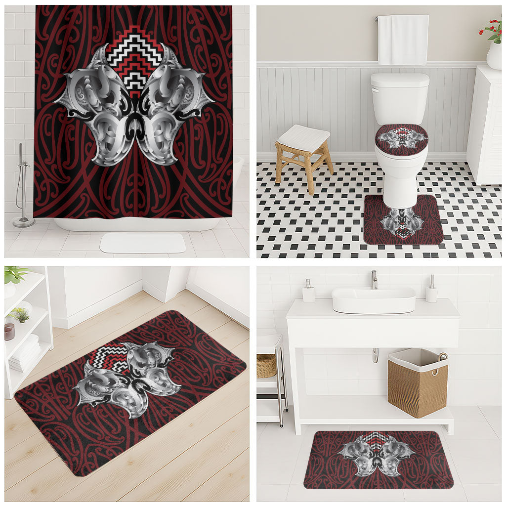 Aotearoa Kowhaiwhai Poutama Red Motif Bathroom Set LT9 - Polynesian Pride