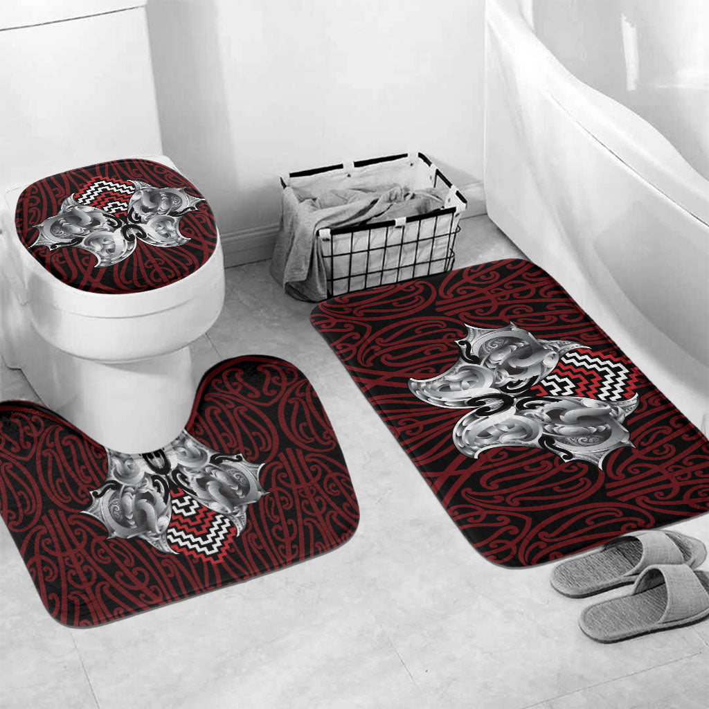 Aotearoa Kowhaiwhai Poutama Red Motif Bathroom Set LT9 Mat Set Only (3 pcs) One Size Red - Polynesian Pride