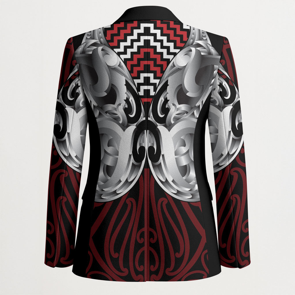 Aotearoa Kowhaiwhai Poutama Red Motif Blazer LT9 - Polynesian Pride