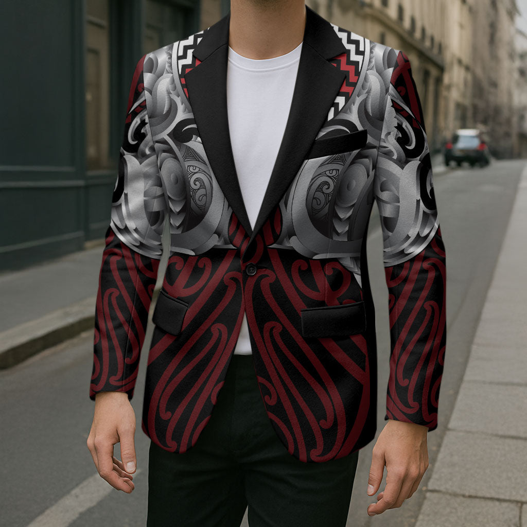 Aotearoa Kowhaiwhai Poutama Red Motif Blazer LT9 - Polynesian Pride
