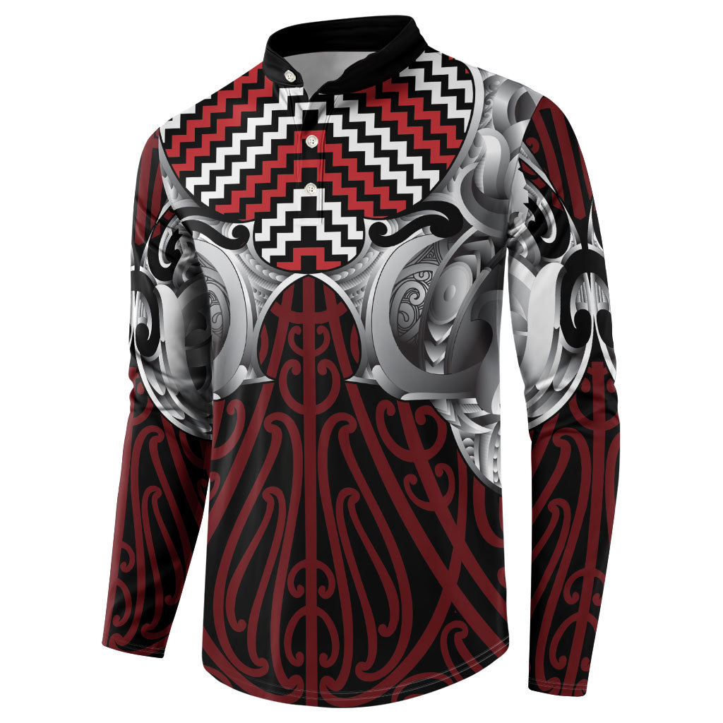 Aotearoa Kowhaiwhai Poutama Red Motif Button Sweatshirt LT9 - Polynesian Pride