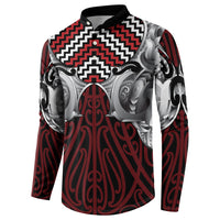 Aotearoa Kowhaiwhai Poutama Red Motif Button Sweatshirt LT9 - Polynesian Pride