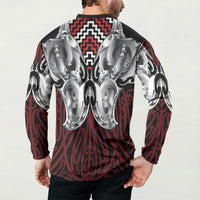 Aotearoa Kowhaiwhai Poutama Red Motif Button Sweatshirt LT9 - Polynesian Pride